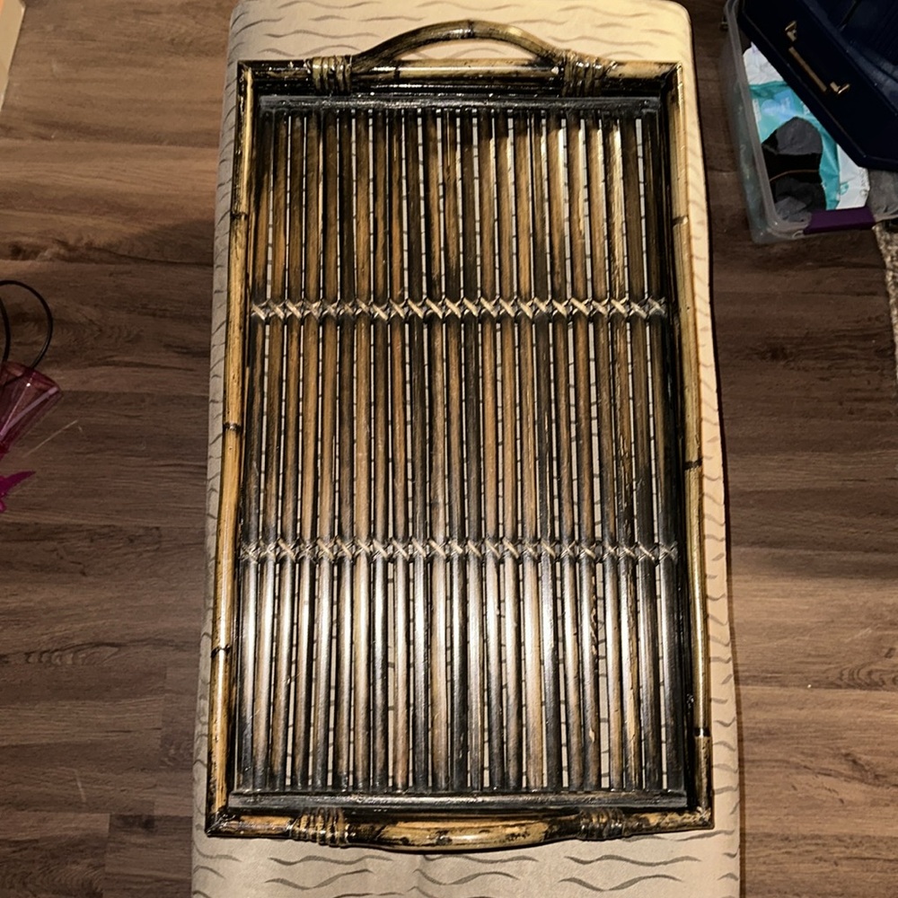 Rattan tray with handles